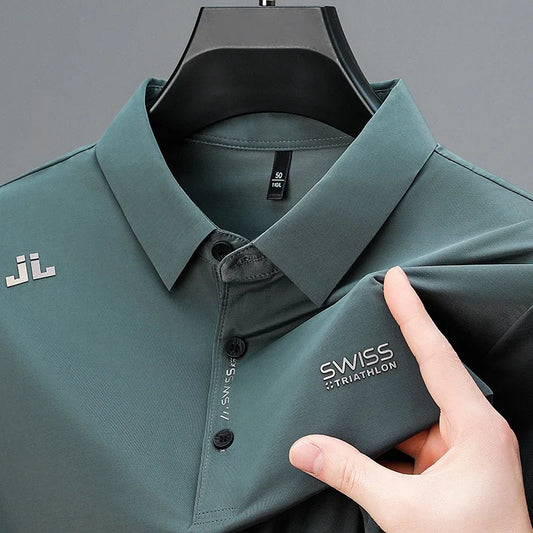 New Men's Business Casual Short Sleeved Shirt with Badge Solid Color