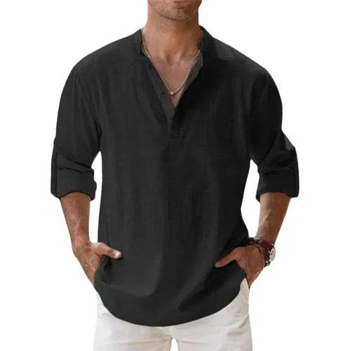 Streetwear Men Lightweight Shirts Long Sleeve Henley Cotton Linen