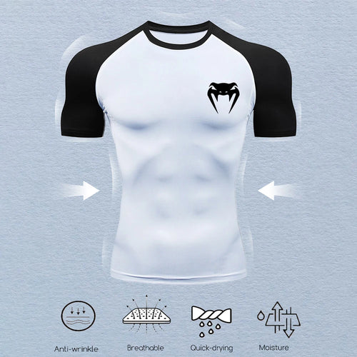 Men's Compression Shirts Fitness Snake Print Gym Shirts Quick Dry