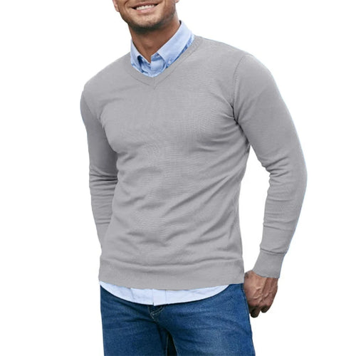 Men's V Neck Sweater Knitted Pullover Casual Soft Lightweight Long