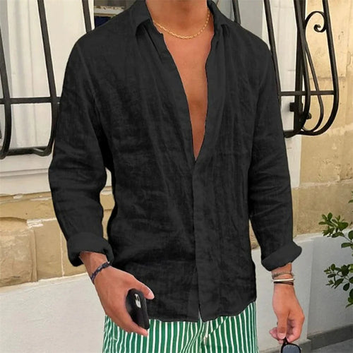 Spring Autumn Men's Cotton Linen Shirt Casual Long Sleeve Solid Color