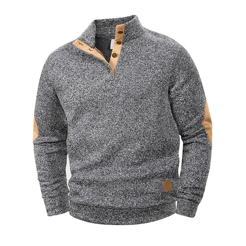 Spring Autumn Men's Casual Pullover Button Down Stand Collar Henley