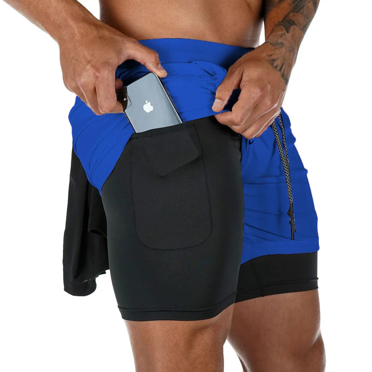 Men's Performance Shorts Soild Color 2 in 1 Gym Shorts Compression