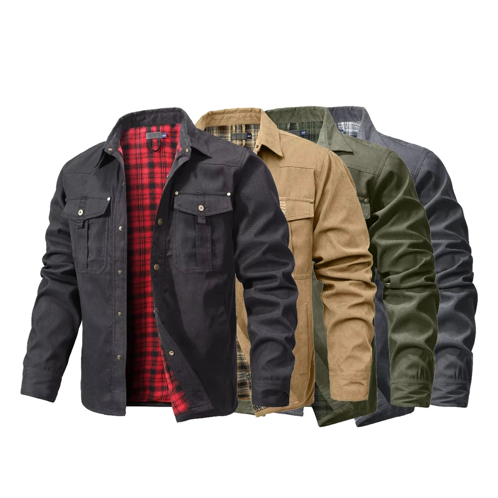 Men's Jackets Spring Flannel Lined Shirt Coat Shacket Casual Snap