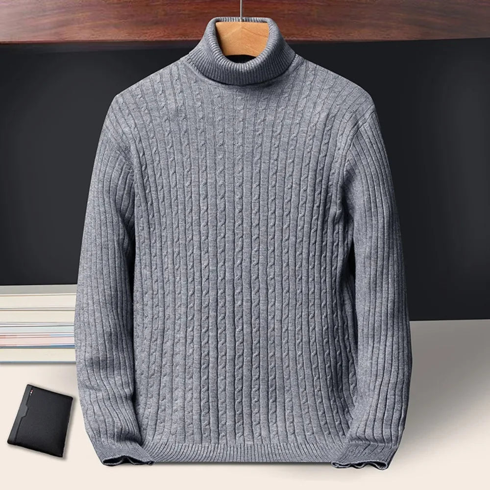 New Men's Turtleneck Sweaters Autumn Knitted Striped Streetwear Warm