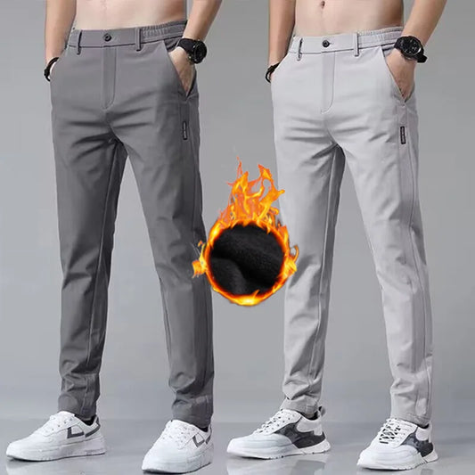 2024Winter velvet Casual Pants Men Thick Business Stretch Slim Elastic