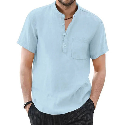 Men's Short Sleeve T-shirt Cotton and Linen Casual Men T-shirt Solid