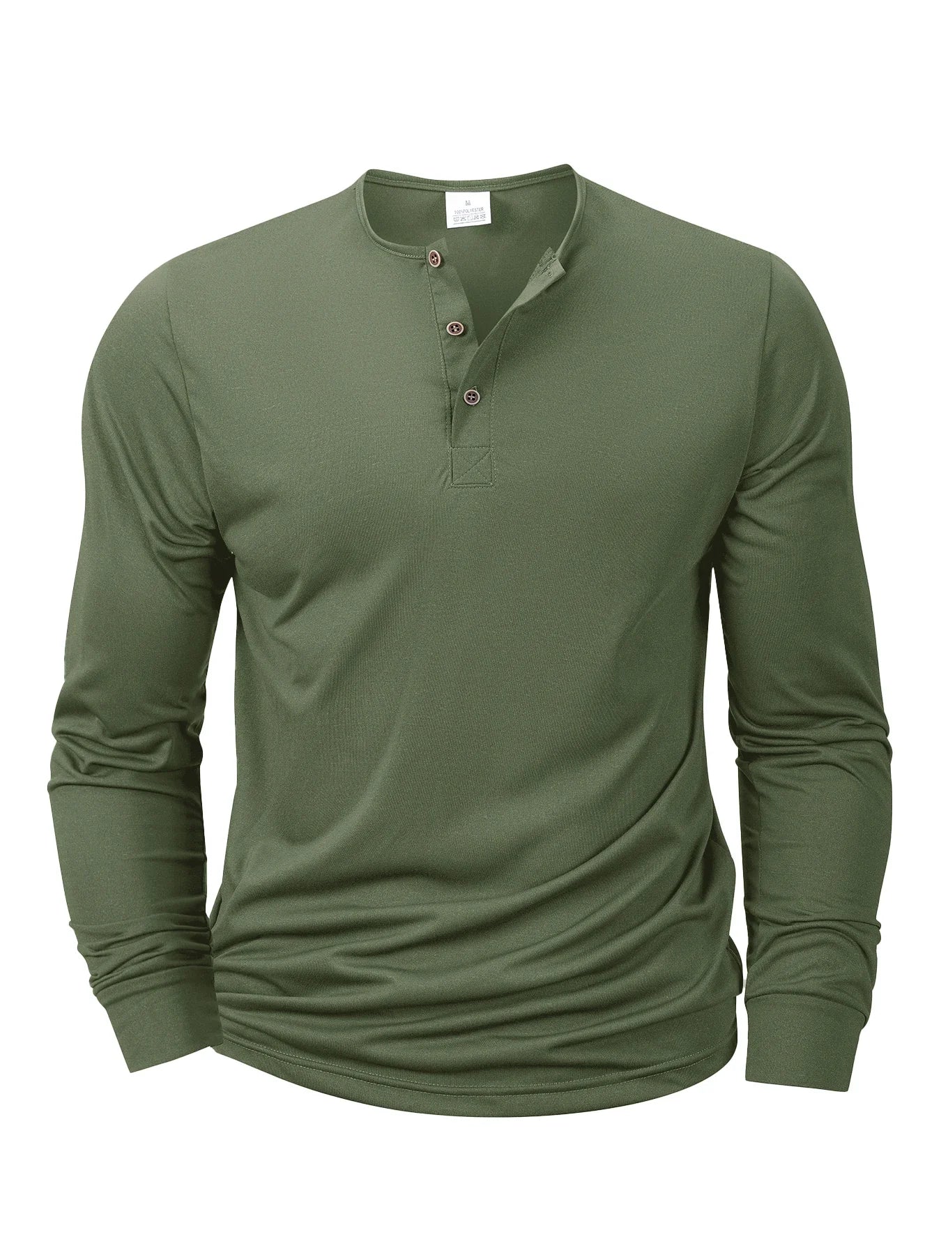 New Men's Henley T-shirts Long Sleeve Basic Casual Band Collar T