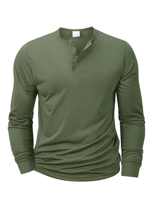 New Men's Henley T-shirts Long Sleeve Basic Casual Band Collar T