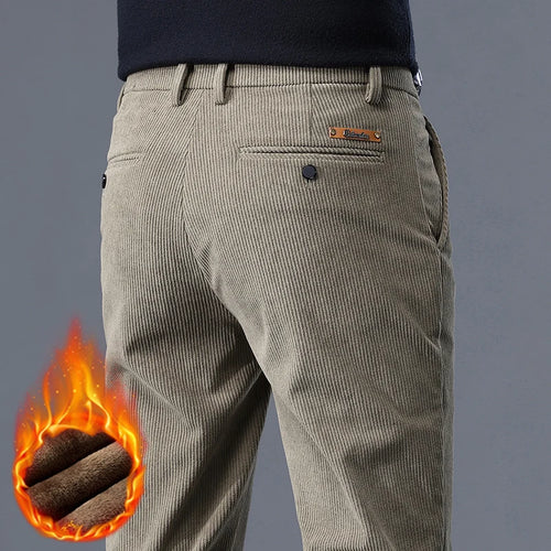 Khaki Black Gray Fleece Men's Corduroy Casual Pants Chenille Thick
