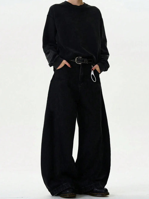 High Streets Autumn Men's Jeans New American Baggy Wide Leg Curved