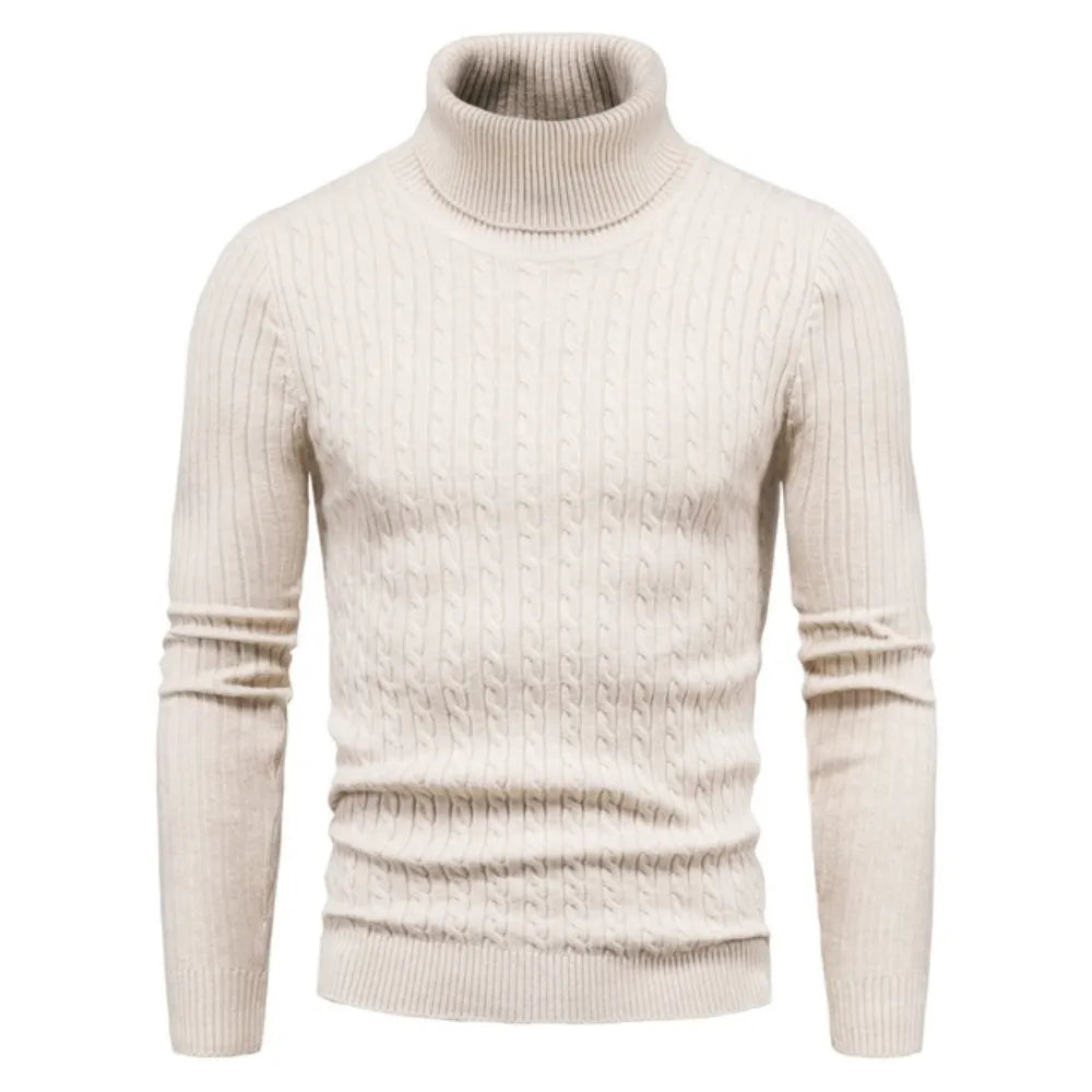 Autumn Winter Turtleneck Pullovers Warm Solid Color Men's Sweater Slim