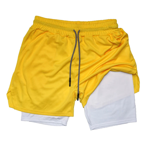 Men's Double Layer Fitness Shorts Men Fitness Gym Training 2 in 1