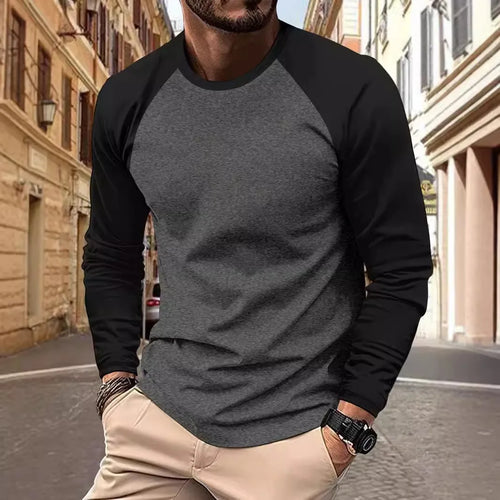 Men's T-shirts Long Sleeve O-neck Pactwork Casual Raglan Sleeves Color