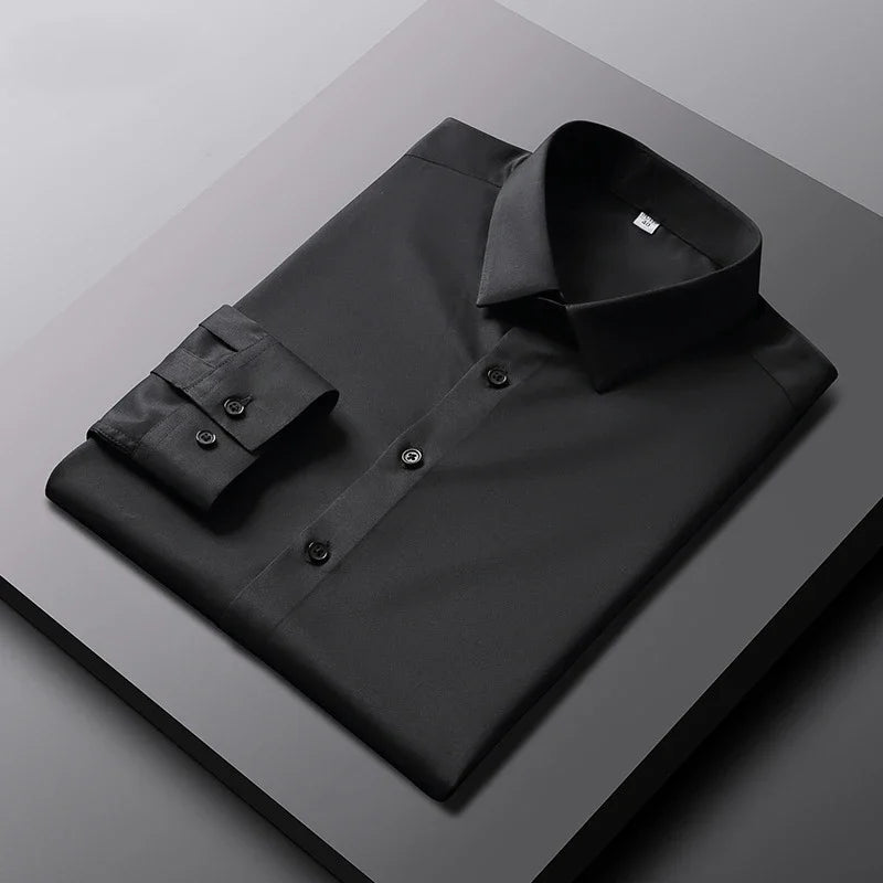 Men's Casual and Fashionable Long Sleeved Solid Color Shirt Non