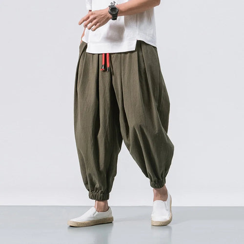 New Oversized Men Harem Pants Loose Chinese Style Cotton and Linen