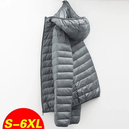 2024 Men Winter Coat Fashion Hooded White Duck Down Jackets Plus Size