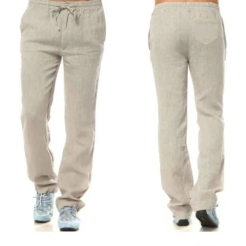 Men's Cotton Linen Pants Male Autumn New Breathable Solid Color Linen