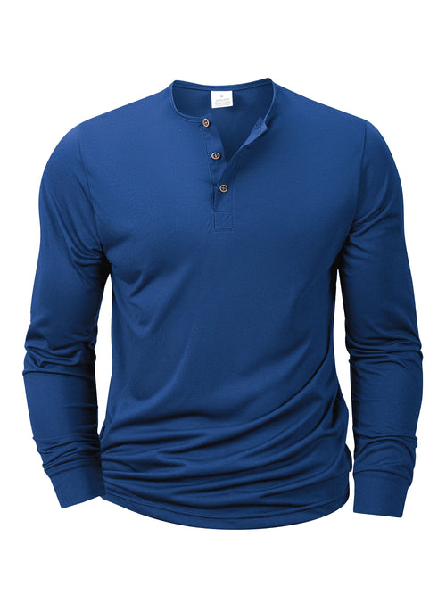 Mens Long Sleeve Henley Neck T-shirt Slim Fit Bottoming Tshirt Casual