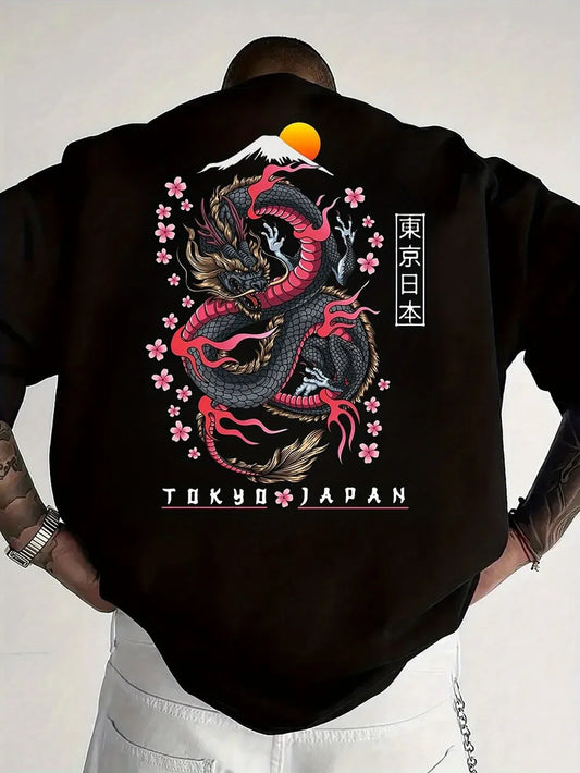 Fashionable men's summer new dragon print flower comfortable