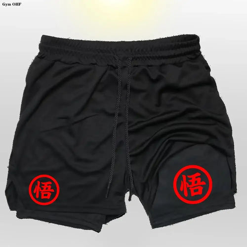 Goku Anime Running Shorts Men Fitness Gym Training 2 in 1 Sports