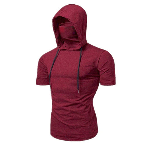 Mens Gym Thin Hoodie Short Sleeve Hoodies With Mask Sweatshirt Casual