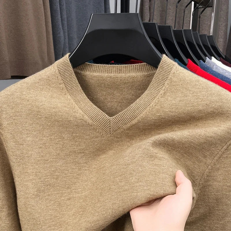 New Sweatwear Men's V Neck Basic Solid Color Sweaters Round Neck
