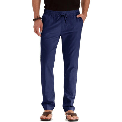 Men's Spring Summer New Cotton Linen Long Pants Vacation Hawaii Casual