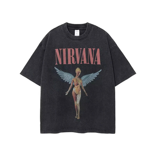 Nirvana rock band men's Retro cotton Washed Tee In Utero album man