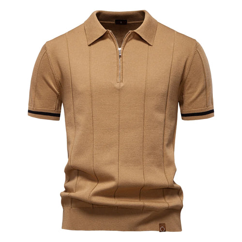 AIOPESON Men's Solid Color Sport Zipper Polo Shirt Athletic Social