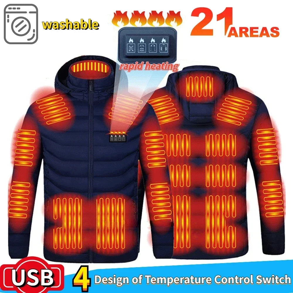 21 Areas Heating Jacket Men's Winter Usb Electric Heating Coat
