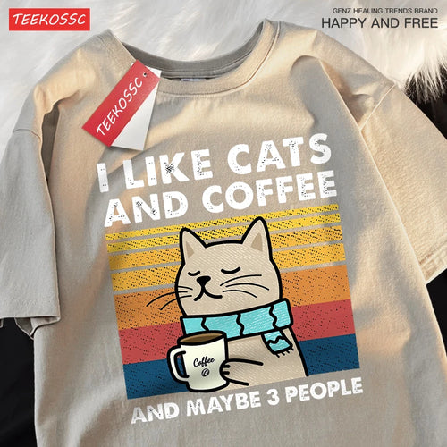 I Like Cats And Coffee Men Women T-Shirt Cotton Tee Clothes Hip Hop