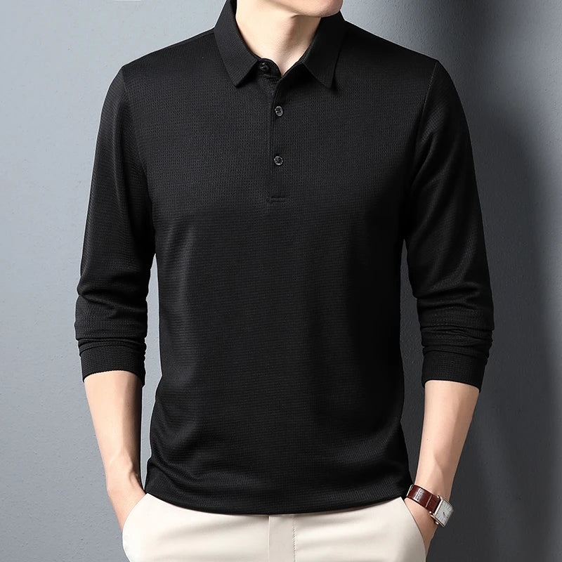 Men's Business Casual Polo Long Sleeve T-shirt Summer Comfortable