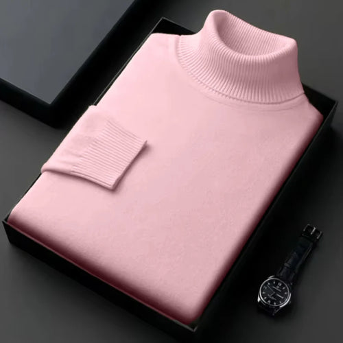 New Mens Long Sleeve Knitted Sweaters Solid Color Turtleneck Coats