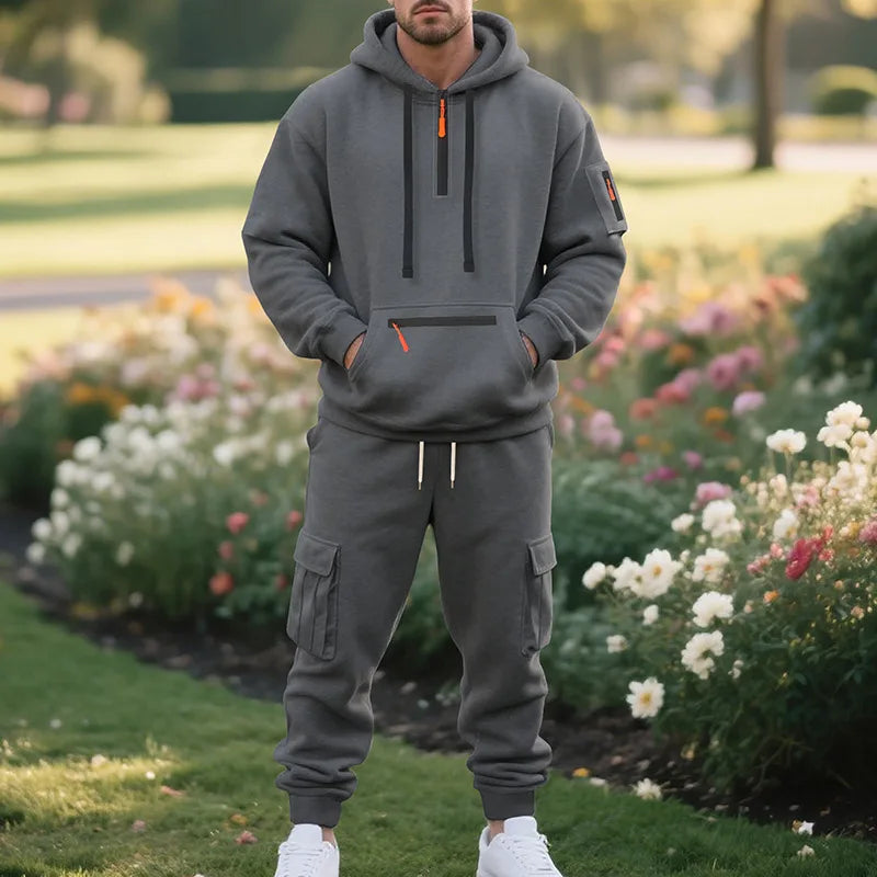 Men's sports suit style autumn and winter fleece men's casual