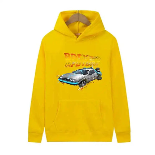Back To The Future Retro DeLorean Car Print Hoodie Long Sleeve Tops