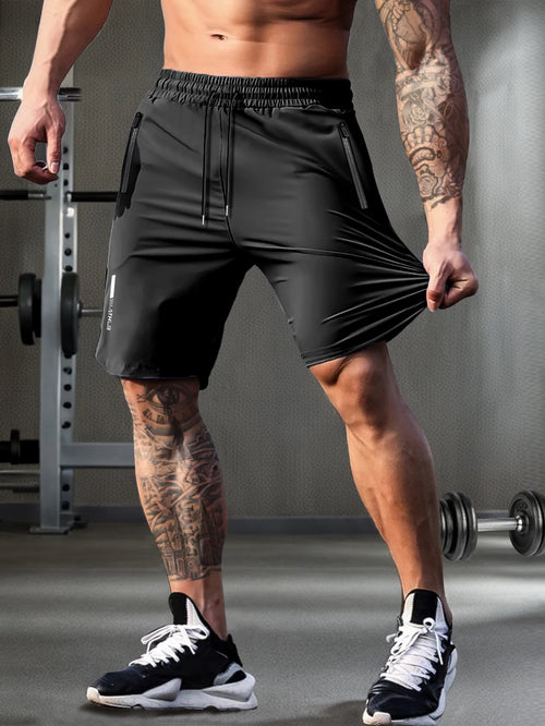 Men's solid color shorts, with zipper pockets, casual elastic