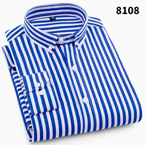Hot New Men's Formal Shirts Long Sleeve Anti-Wrinkle Office Striped