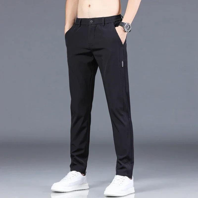 2024 Summer New Thin Ice Silk Stretch Men's Pants Casual Elastic Waist