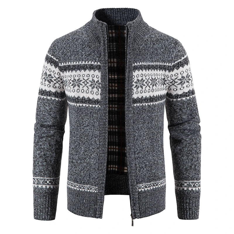 Winter Men's Fleece Cardigan Christmas Knit Sweater Coat Business
