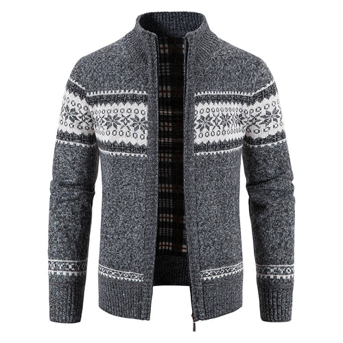 Winter Men's Fleece Cardigan Christmas Knit Sweater Coat Business