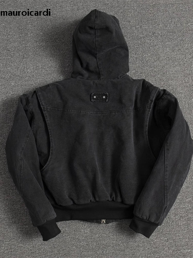 Mauroicardi Autumn Winter Short Thickened Warm Oversized Canvas Washed