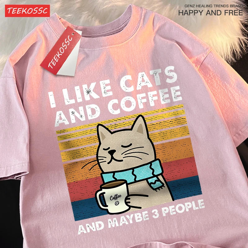 I Like Cats And Coffee Men Women T-Shirt Cotton Tee Clothes Hip Hop