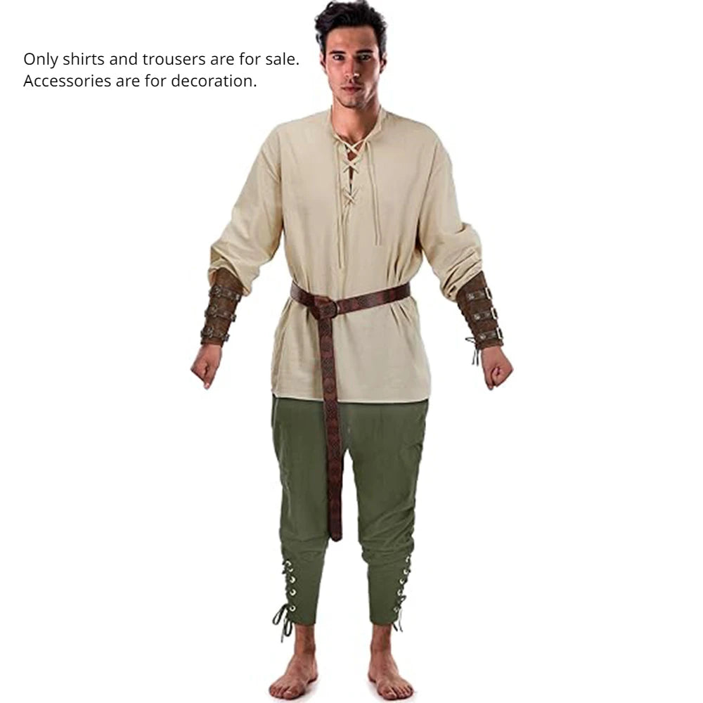 2Pcs Men's Medieval Knight Costume Set Renaissance Cosplay Pirate