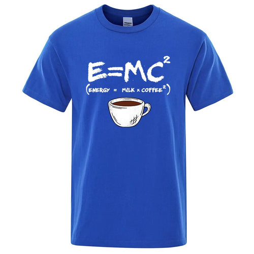 Summer Men's T-shirt 100% Cotton Casual Funny Energy=Milk+Coffee Print