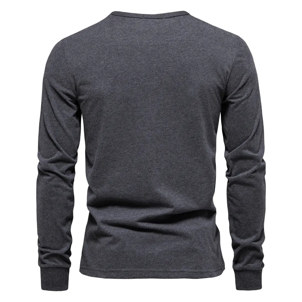 AIOPESON 100% Cotton Long Sleeve Men's T-shirt Solid Color Letter