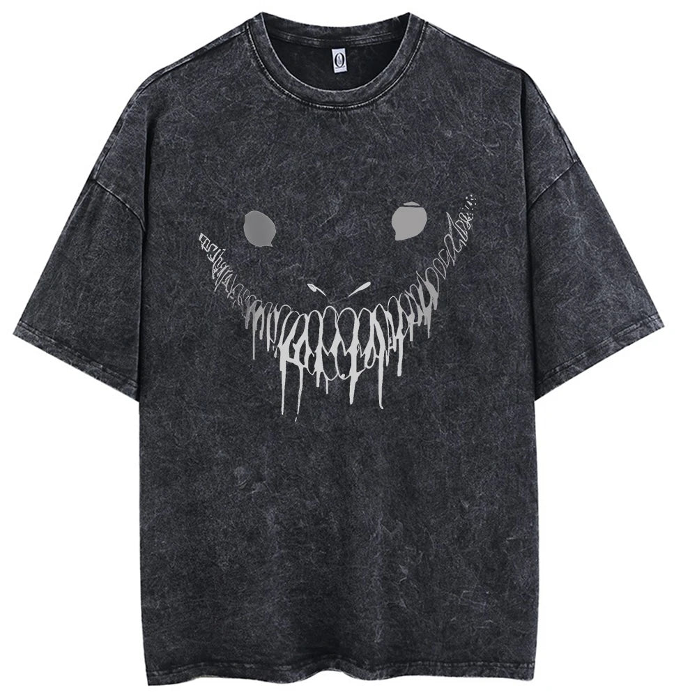 Hip Hop Men Streetwear T-Shirt Retro Vintage Washed Anime Graphic T