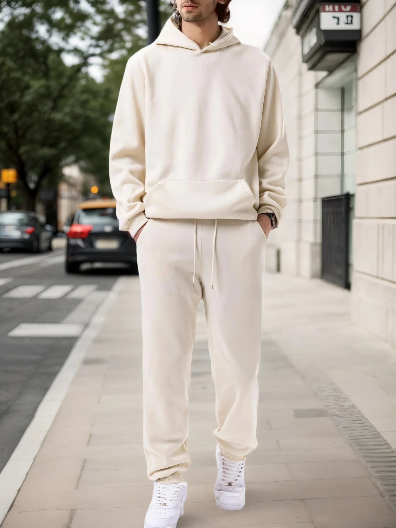Men's Autumn and Winter Solid Color Hoodie+jogging Pants Two-piece Set