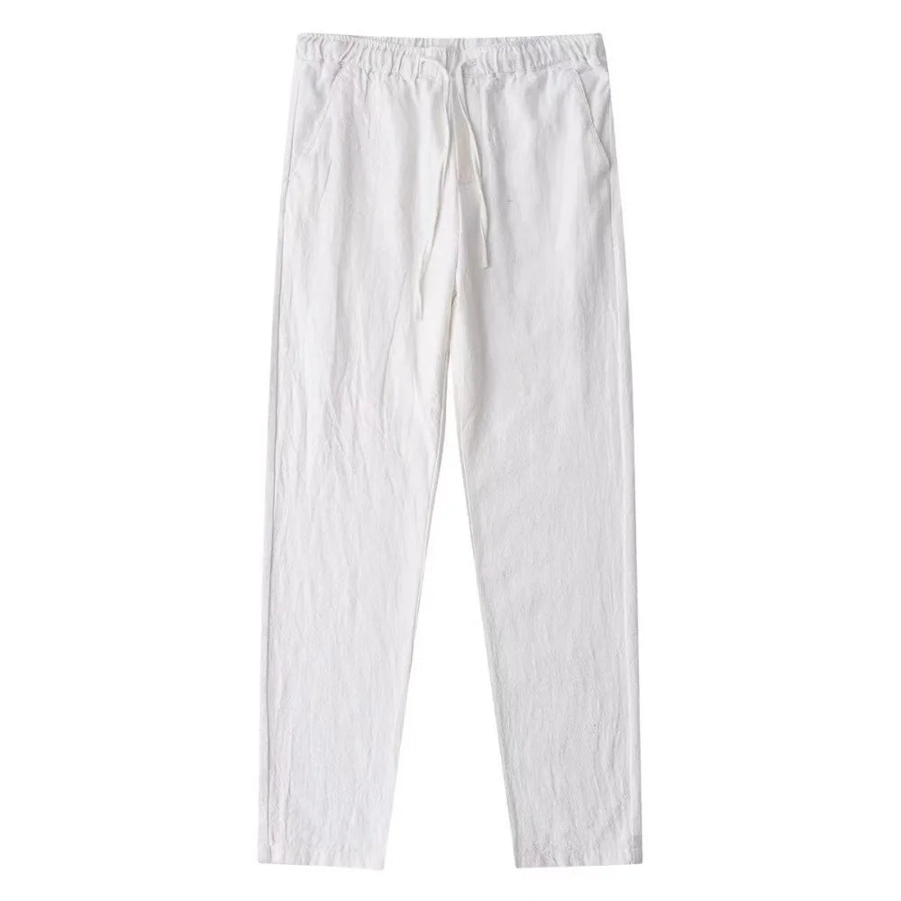 Men's Cotton Linen Pants Male Autumn New Breathable Solid Color Linen