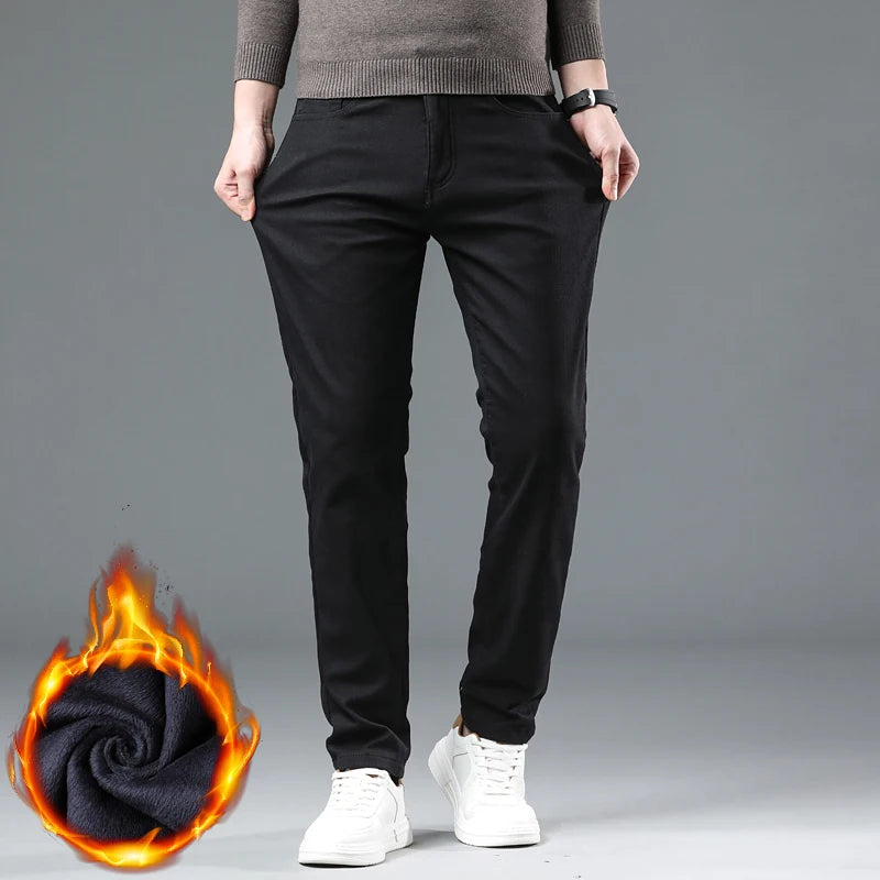 Winter New 2025 Fleece Pants Men's Thick Slim Elastic Business Casual